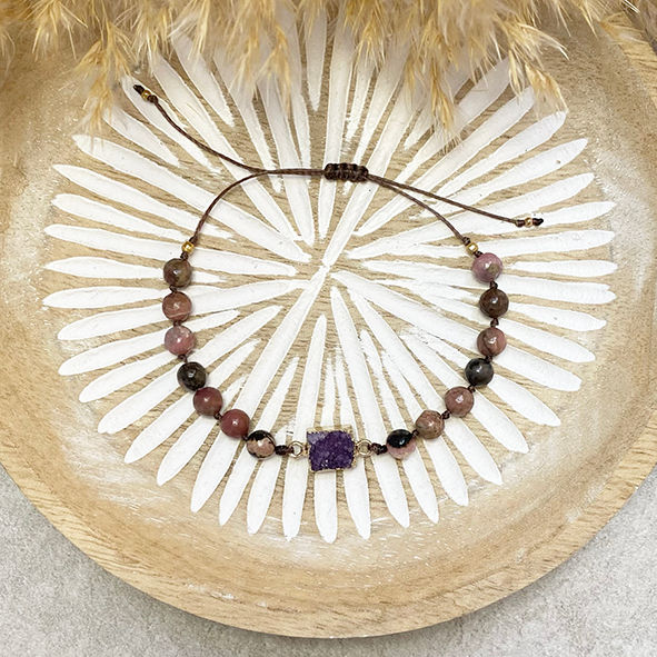 Rhodonitarmband Rhodonit Edelsteinarmband Carfunkel Kristallarmband Lila Kristall