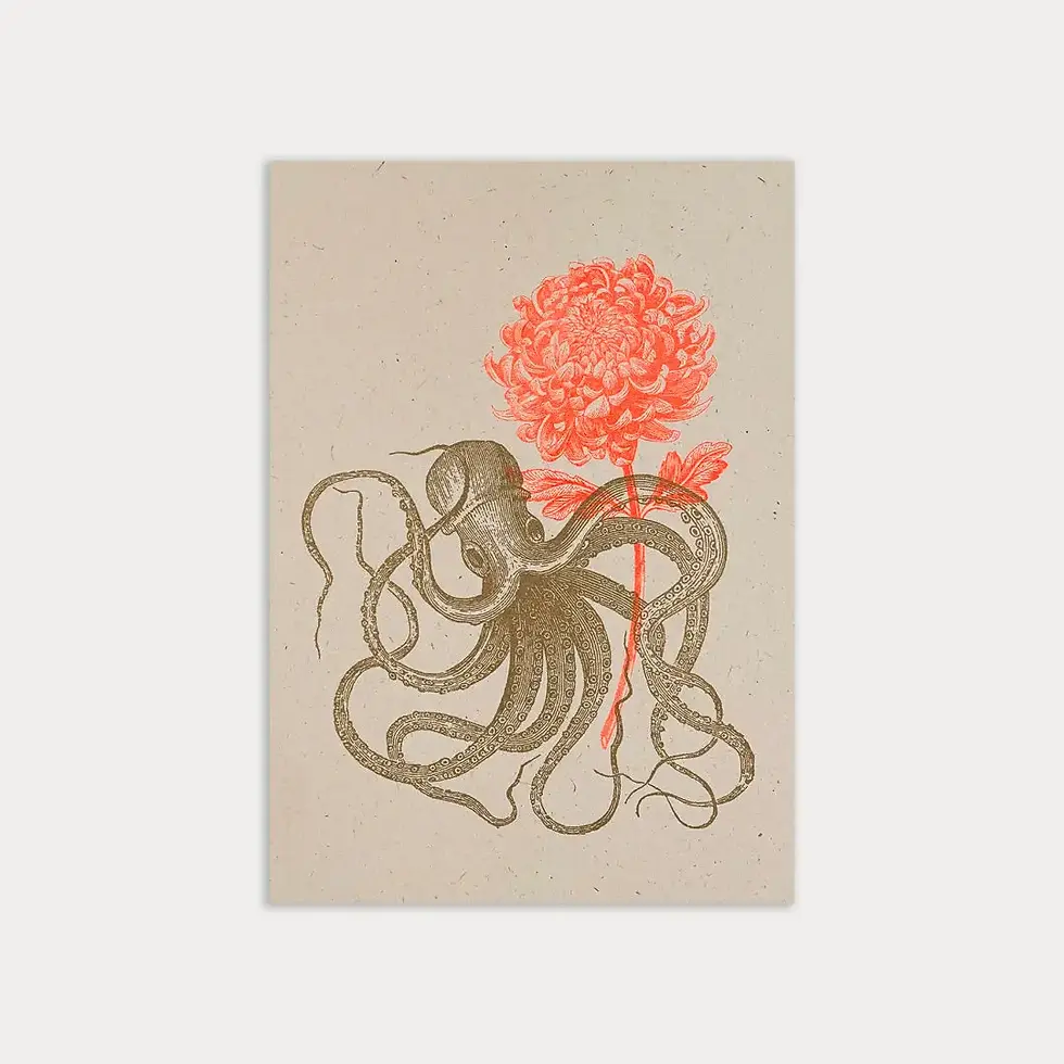 Postkarte "Oktopus mit Blume"