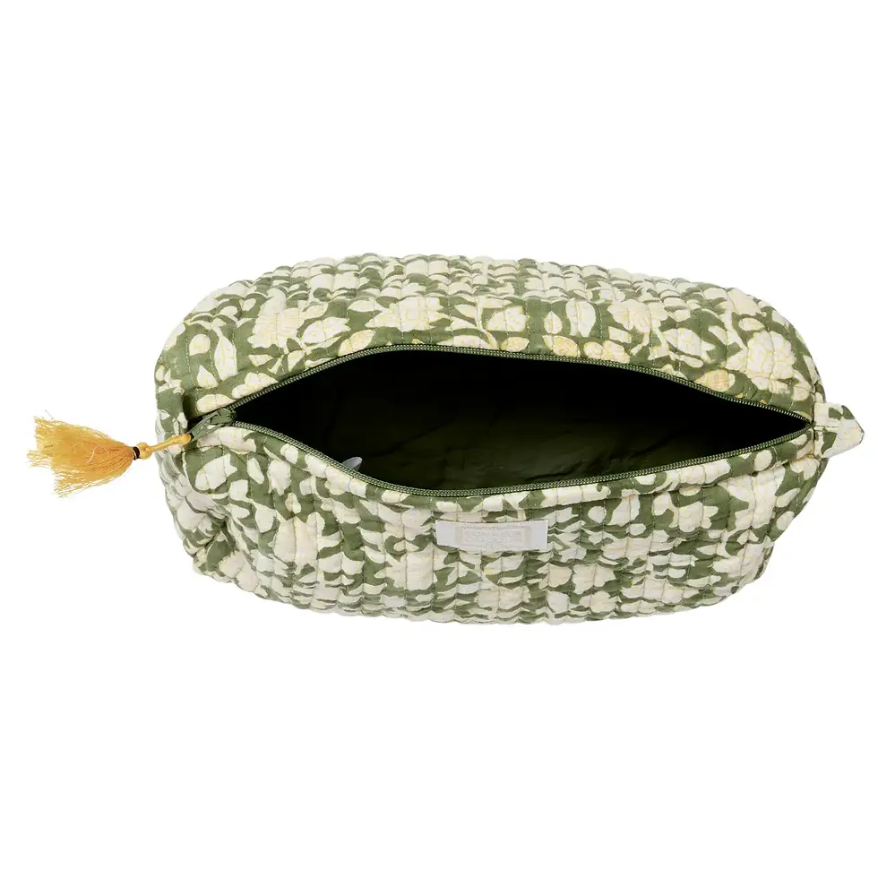 Kulturtasche Boho Blumen Grün Gelb