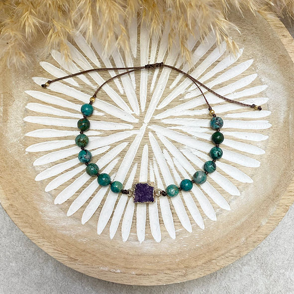 Carfunkel Chrysokoll Chrysokollarmband Edelsteinarmband Kristallarmband Lila Kristall