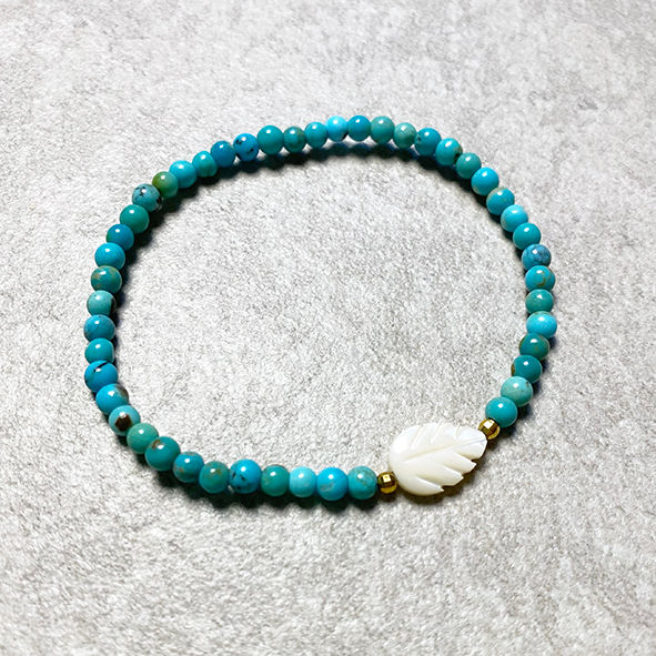 Miniaturbild: Türkisarmband Perlmuttblatt Perlmuttblättchen Carfunkel Boho Edelsteinarmband