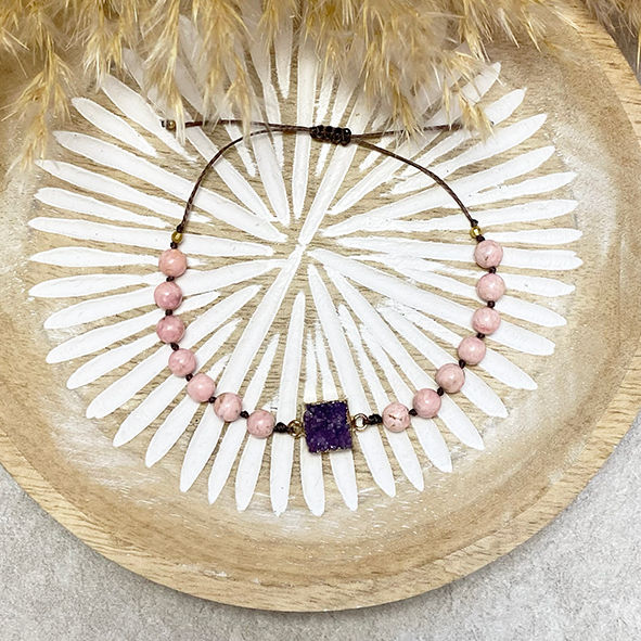Rhodochrositarmband Rhodochrositperlen Edelsteinarmband Carfunkel Lila Kristall Kristallarmband