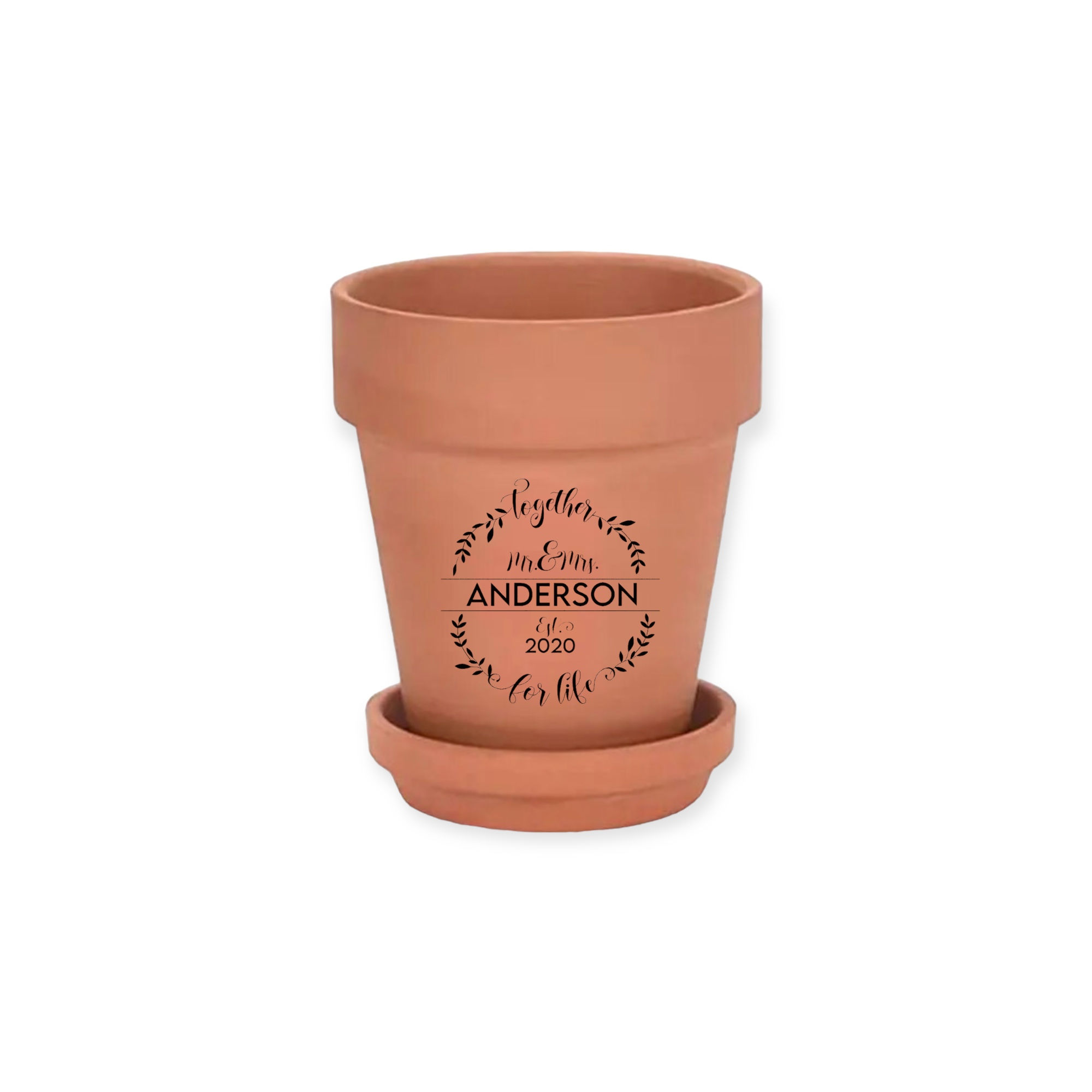 Personalized Laser Engraved Terracotta Clay Pot and Saucer. Custom Gift