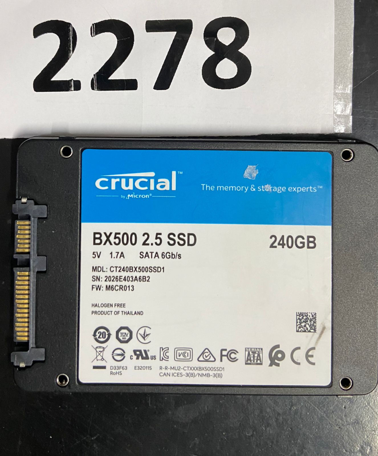 SSD Crucial BX500 - 240GB, SATA III, 2,5"