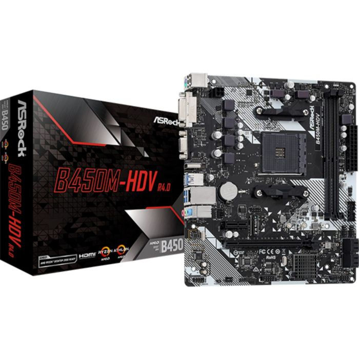 Placa Mãe Asrock B450M-HDV R4.0 (AM4/2xDDR4/HDMI/VGA/DVI/M.2/USB 3.2)