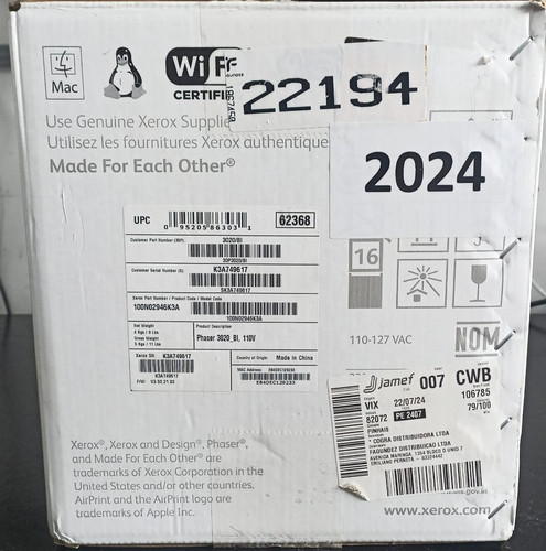 Impressora Xerox Phaser 3020 Laser Mono ( Wi-Fi / 110V) | outlet