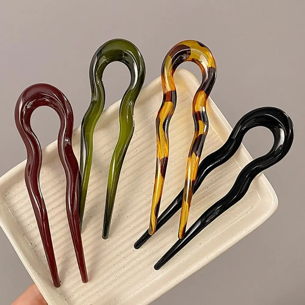 U-Shaped Hair Fork Fashion Tortoiseshell Acetate Hairpin Geometric Design Headwe