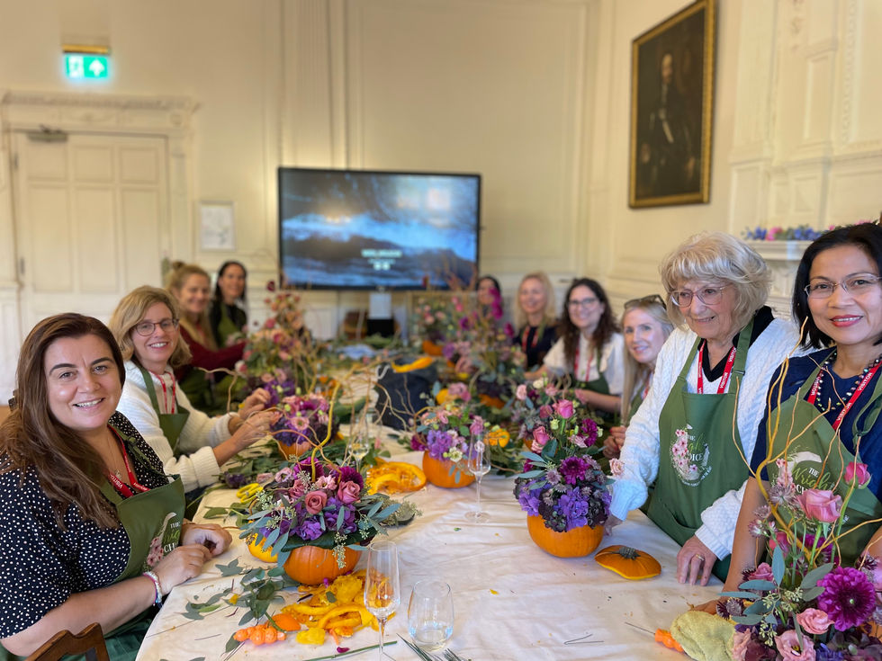 Seasonal Autumn - Pumpkin Floral workshop - Woldingham School, Surrey The Wright Choice Flowers