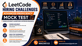 LeetCode Hiring Challenges mock test banner with coding accuracy, algorithms, interview readiness visuals, competitive programming workspace, and modern professional WIX blog design.