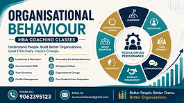 Organisational Behaviour MBA Coaching Classes covering leadership, motivation, workplace culture, team dynamics, communication, conflict management, personality, group behaviour, organisational change, case studies, and exam preparation.