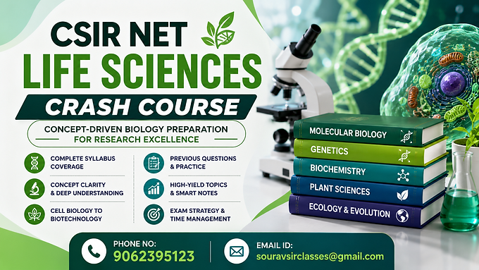 CSIR NET Life Sciences crash course thumbnail for biology and research-focused exam preparation.