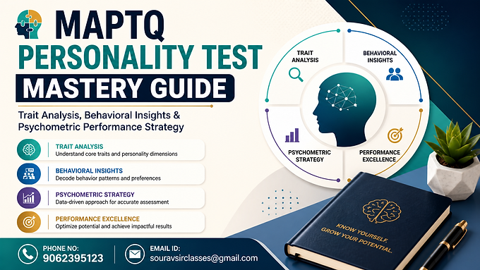 MapTQ personality test mastery guide thumbnail featuring trait analysis, behavioral insights, psychometric strategy visuals with clean professional design and contact details.
