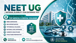 NEET UG National Eligibility cum Entrance Test promotional banner featuring medical entrance preparation, MBBS admission guidance, BDS opportunities, healthcare careers, and pathways to top medical and dental colleges.