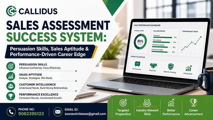 Callidus sales assessment preparation banner with performance dashboard and persuasion skills training design