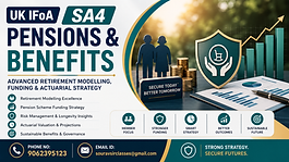 UK IFoA SA4 Pensions and Benefits retirement modelling and actuarial strategy banner with modern pension funding analytics design