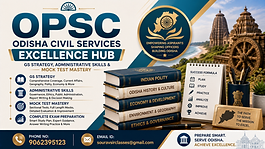 Professional OPSC Odisha Civil Services preparation thumbnail with GS strategy administrative skills mock tests and modern teal gold academy design for WIX blog