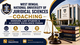 West Bengal National University of Juridical Sciences Coaching banner featuring honours, law studies, academic excellence and modern legal education design with contact details.