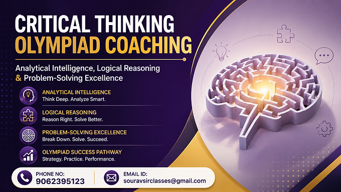 Critical Thinking Olympiad Coaching banner for analytical intelligence, logical reasoning and problem-solving exam preparation with modern professional design.