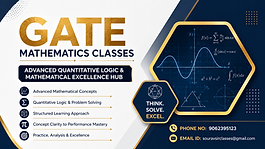 GATE Mathematics classes banner with advanced math visuals, formulas, and professional coaching design.