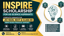 INSPIRE Scholarship for UG Science Aspirants thumbnail featuring JEE Main, NEET and Class XII merit-based financial support guidance with eligibility, application process, expert guidance, contact number and email in a modern professional educational design.