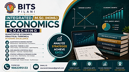 BITS Pilani Integrated M.Sc. Hons Economics coaching banner with quantitative economics visuals, analytical learning, and academic excellence design.