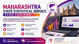 “Professional Maharashtra State Statistical Service exam coaching banner featuring data interpretation, statistical aptitude, government analytics training, dashboard visuals, and expert coaching contact details.”