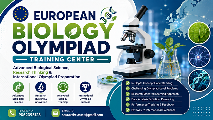 European Biology Olympiad Training Center thumbnail with advanced biological science, research thinking, and international olympiad preparation design.