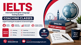 IELTS International English Language Testing System coaching classes thumbnail featuring expert English training, Academic and General IELTS preparation, band score improvement, study abroad theme, global career success, and professional education design.