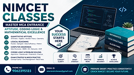 NIMCET Classes MCA entrance aptitude and coding logic preparation banner with modern mathematical excellence design