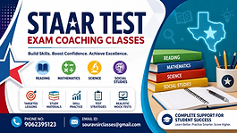 STAAR test exam coaching thumbnail featuring Reading, Mathematics, Science, Social Studies, targeted lessons, study materials, skill practice, test strategies and realistic mock tests.