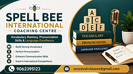 Spell Bee International Coaching Centre thumbnail with vocabulary learning, pronunciation training, and professional language excellence design for WIX blog banner.