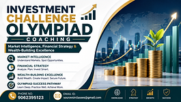 Investment Challenge Olympiad Coaching banner with market intelligence, financial strategy and wealth-building excellence training theme.