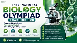 International Biology Olympiad Coaching Hub thumbnail with advanced life science, research aptitude, and global olympiad preparation design.