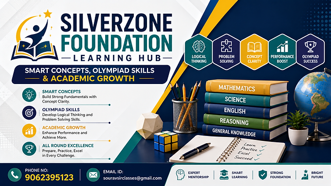 SilverZone Foundation Learning Hub thumbnail featuring smart concepts, olympiad skills, and academic growth with modern educational training visuals.
