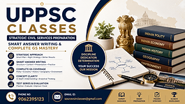 UPPSC Classes civil services preparation and GS mastery banner with smart answer writing and modern study strategy design