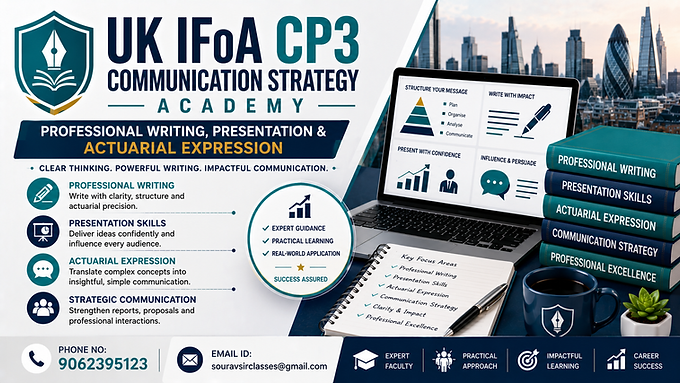 UK IFoA CP3 Communication Strategy Academy thumbnail featuring professional writing, presentation skills, actuarial communication, and strategic expression training visuals.