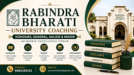 Rabindra Bharati University Coaching banner featuring honours, general, major and minor courses, academic excellence and modern educational design with contact details.