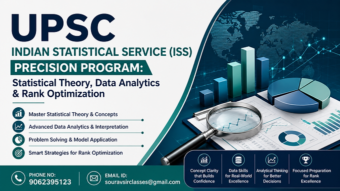 “UPSC ISS preparation banner with data analytics charts and statistical training program design”