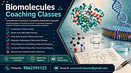 Biomolecules Coaching Classes covering carbohydrates, proteins, lipids, amino acids, nucleic acids, DNA, RNA, enzymes, vitamins, hormones, molecular structures, biochemical functions, metabolism, bioenergetics, mock tests, study materials and advanced exam preparation.