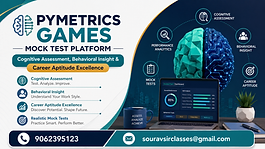 Pymetrics Games mock test platform thumbnail with cognitive assessment, behavioral insight, and career aptitude training in a modern professional design.