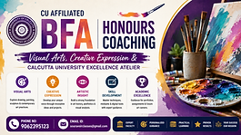 CU BFA Honours coaching banner with visual arts, creative expression, Calcutta University excellence and coaching contact details.