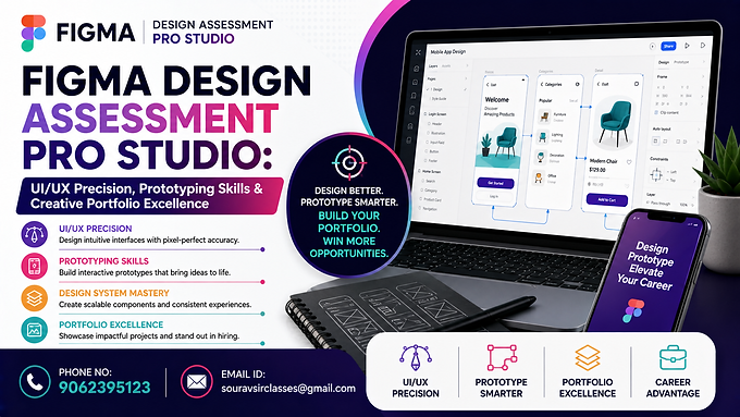 Figma UI UX design training banner with prototyping interface and portfolio development visuals