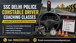 SSC Delhi Police Constable Driver coaching classes and tuition for CBT, traffic rules, vehicle knowledge, driving skill test, physical test and mock exam preparation.