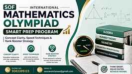 SOF International Mathematics Olympiad smart prep banner with concept clarity, speed techniques, and rank booster strategy