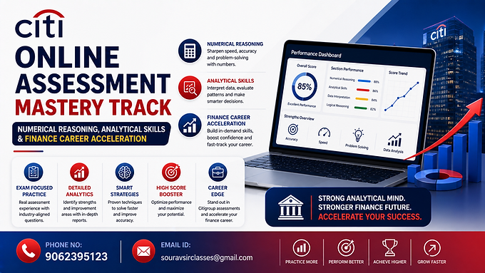 Citigroup online assessment preparation thumbnail with numerical reasoning and finance career focus