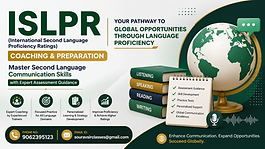 ISLPR (International Second Language Proficiency Ratings) Coaching & Preparation thumbnail featuring expert language assessment guidance, communication skills training, listening, speaking, reading and writing modules, global proficiency concepts, and professional coaching classes.