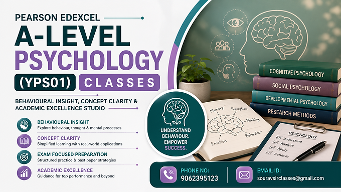 Pearson Edexcel A-Level Psychology classes banner with behavioural science visuals and academic preparation theme.