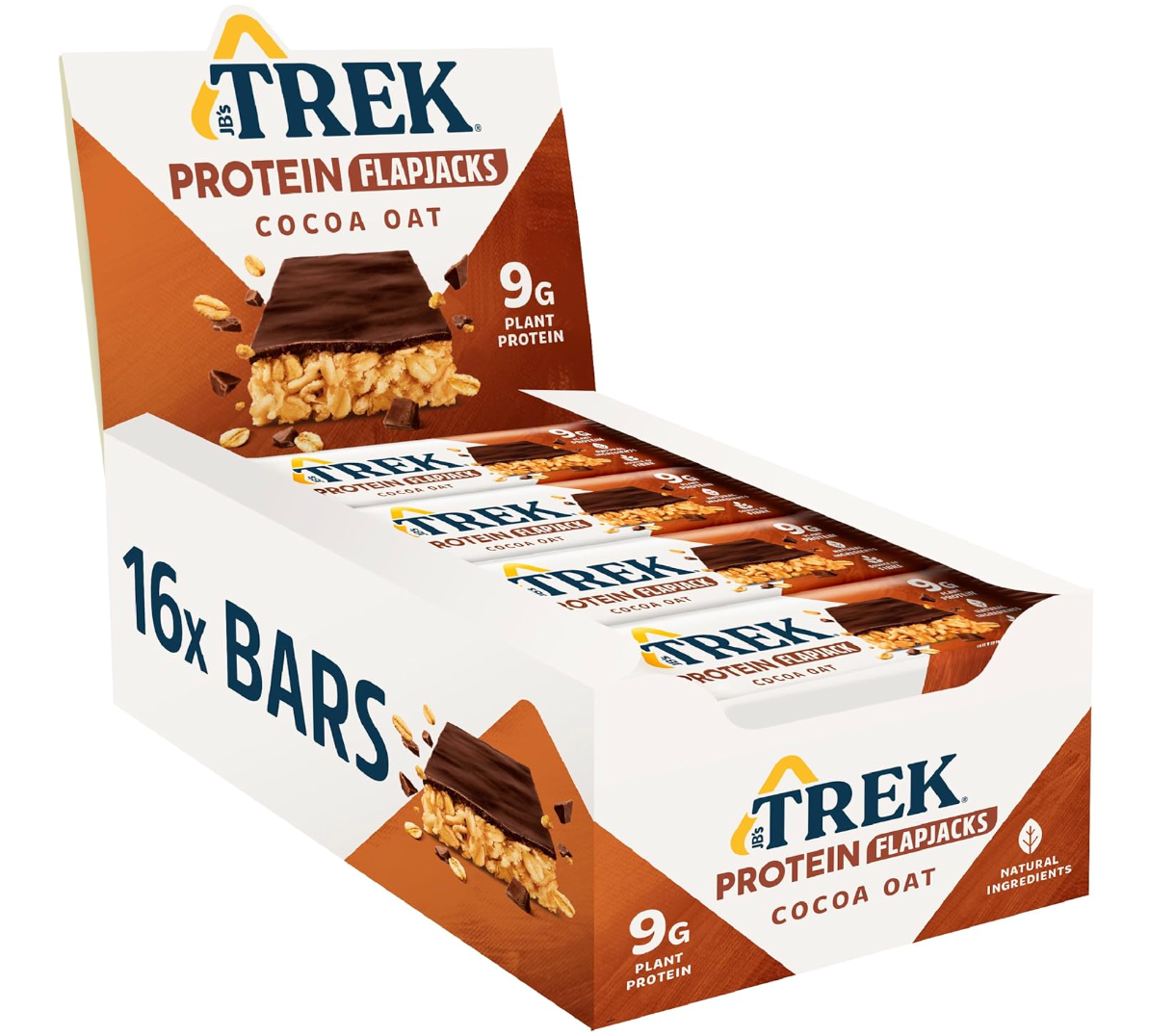 Trek High Protein Flapjack Cocoa Oat, 50 g (Pack of 16 Bars)