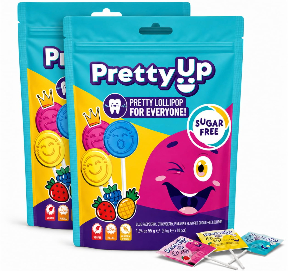 UNIQBITE Sugar Free Lollipops, Fruit Flavored Suckers, Vegan Gluten Free Pops, N