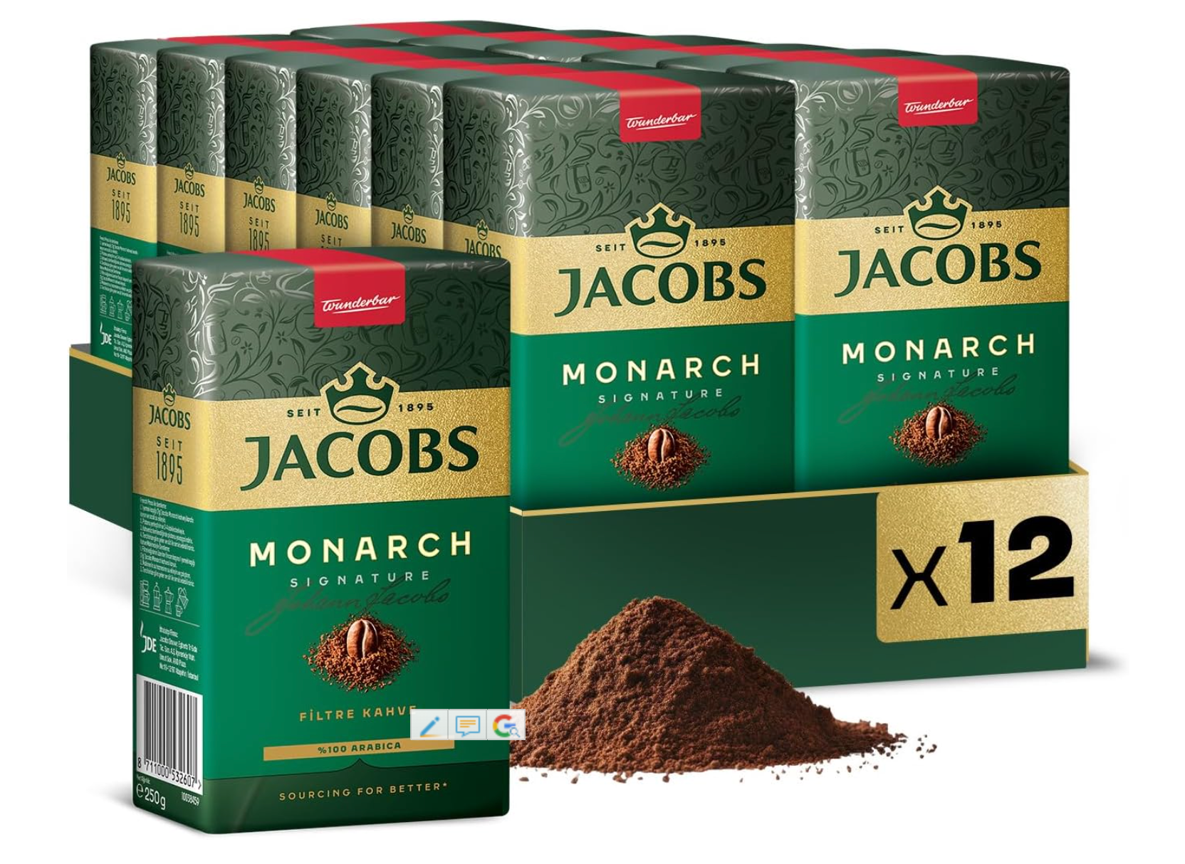 Jacobs Monarch 250 gr Ground Coffee 12 Packs